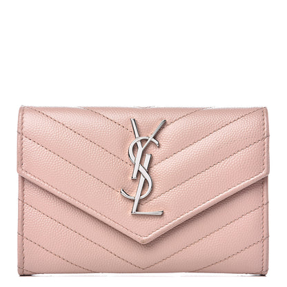 Saint Laurent Grain De Poudre Matelasse Chevron Small Monogram Envelope Wallet Pale Pink 1 of 8