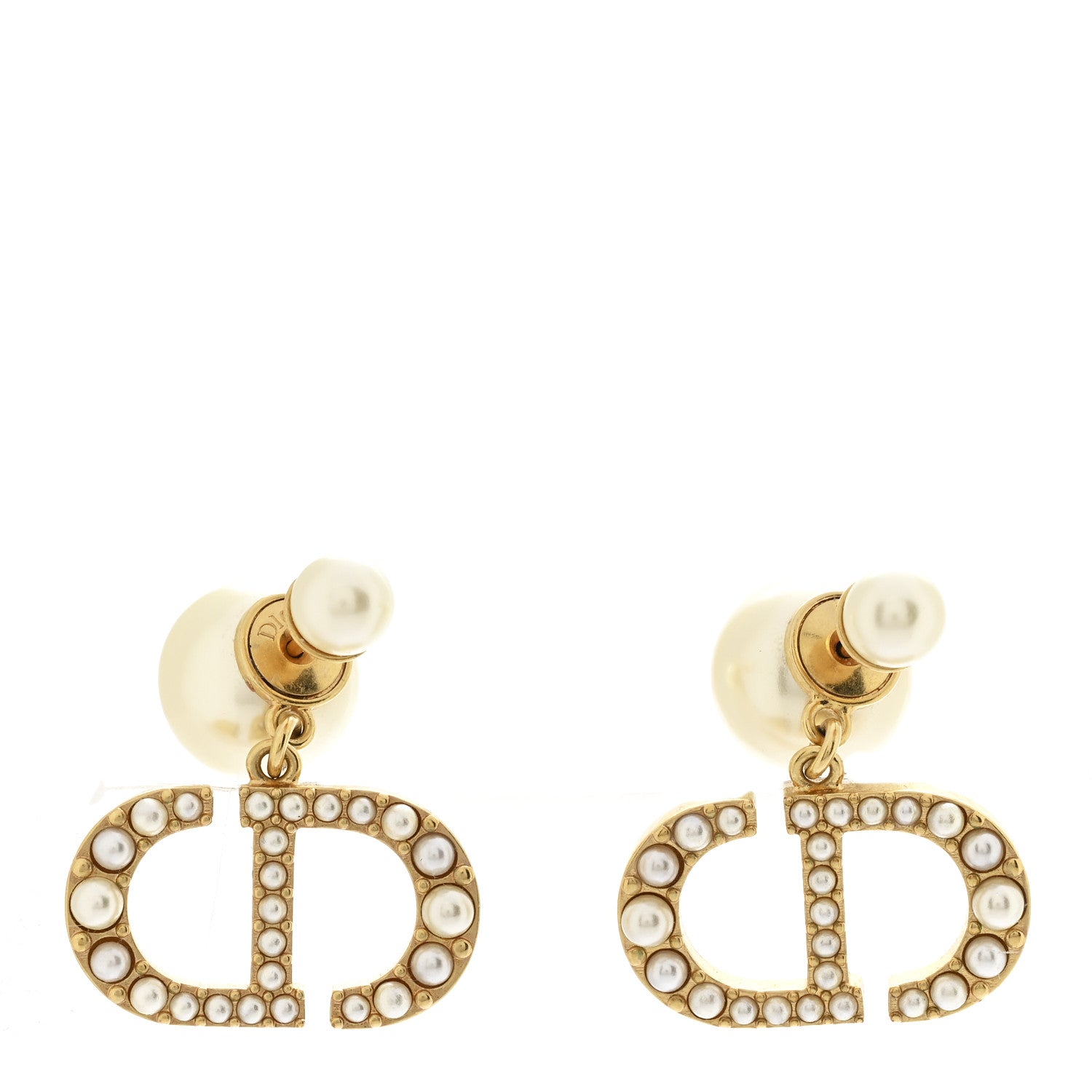 Christian Dior Pearl Tribal CD Drop Earrings Gold 1 of 5