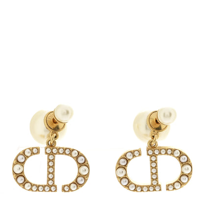 Christian Dior Pearl Tribal CD Drop Earrings Gold 1 of 5