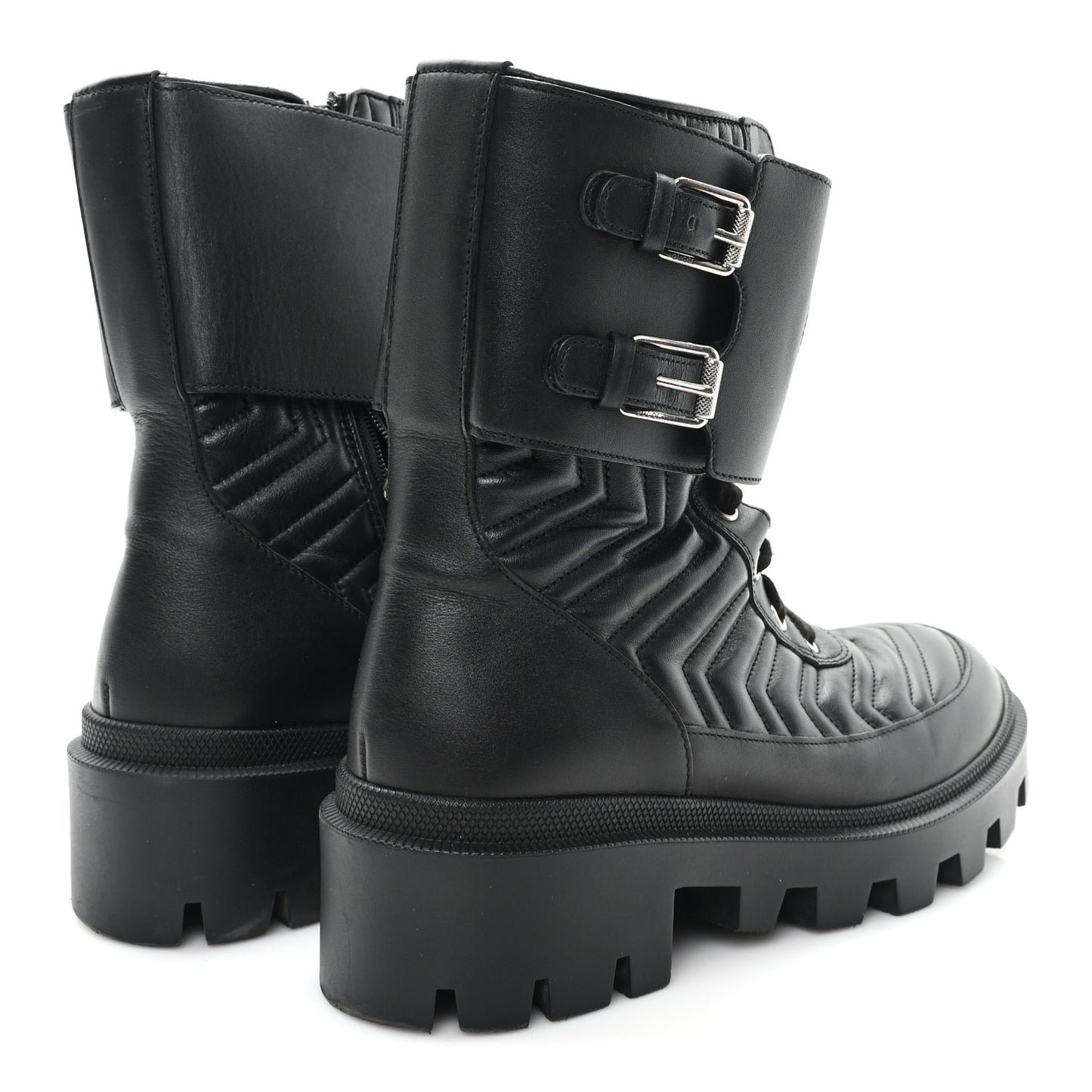 Nappa Frances GG Matelasse Platform Combat Boots 37 Black