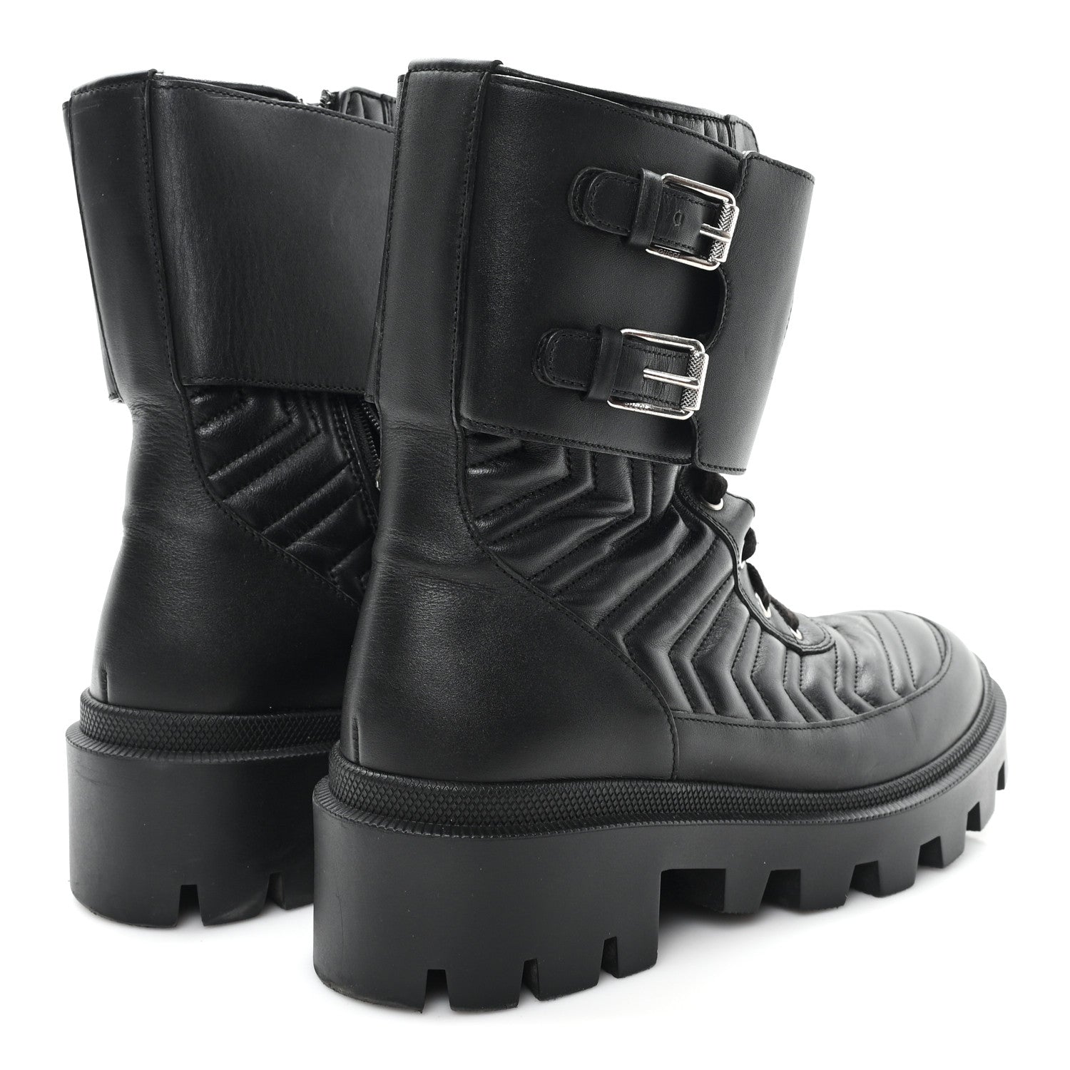 Gucci Nappa Frances GG Matelasse Platform Combat Boots 37 Black 5 of 9