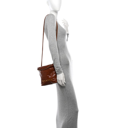 Chanel Shiny Calfskin Quilted Mini Chanel 22 Light Brown 2 of 11