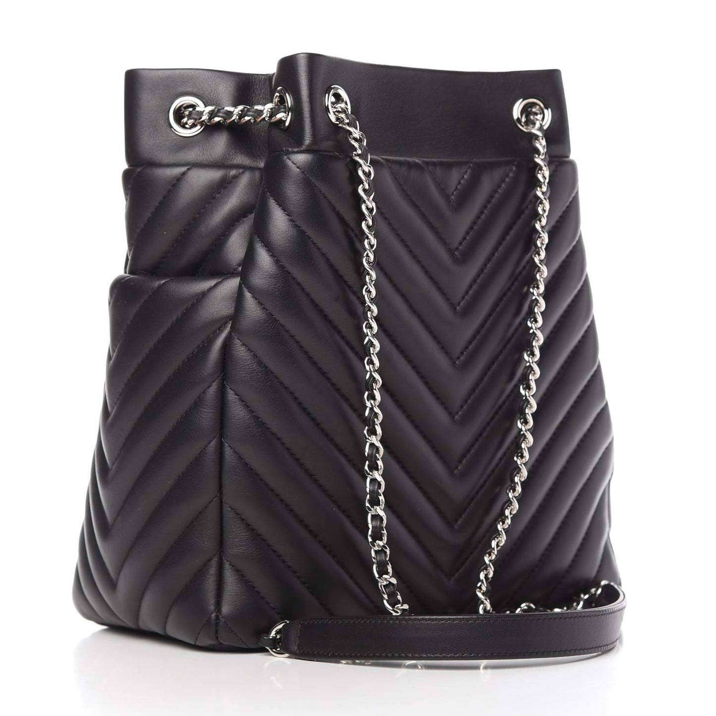 Lambskin Chevron Small Urban Spirit Drawstring Bag Black
