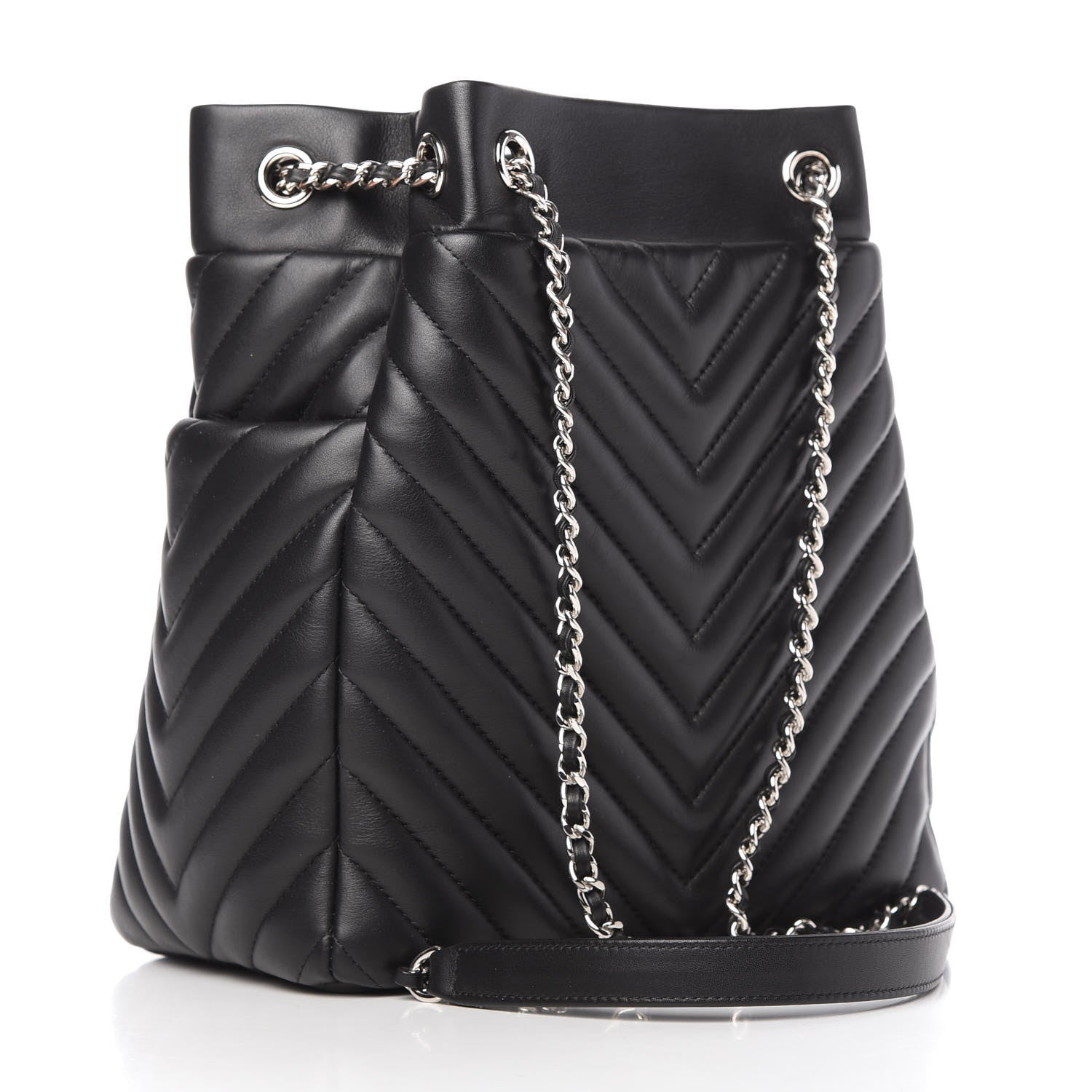Chanel Lambskin Chevron Small Urban Spirit Drawstring Bag Black 3 of 10