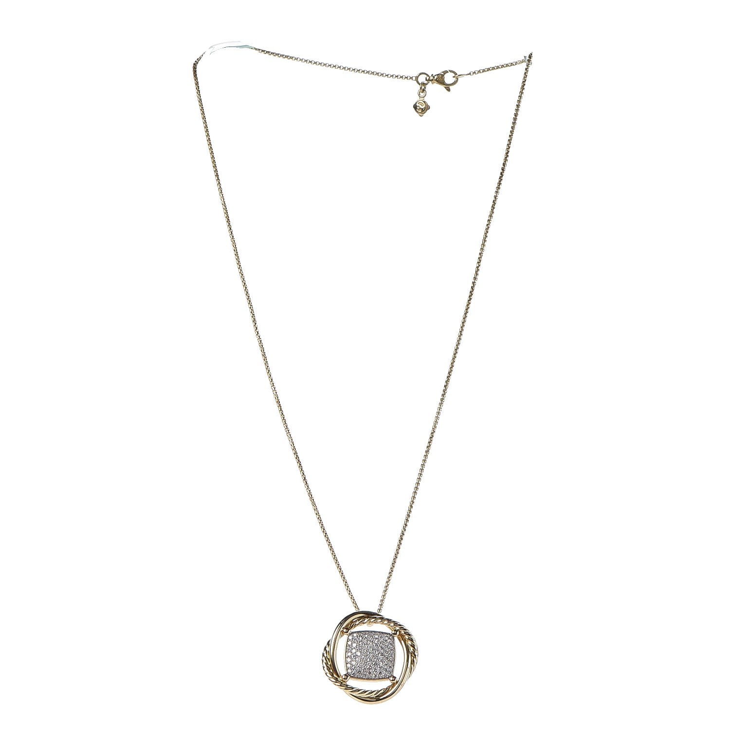 David Yurman 18K Yellow Gold Diamond 20mm Infinity Pendant Necklace 3 of 14