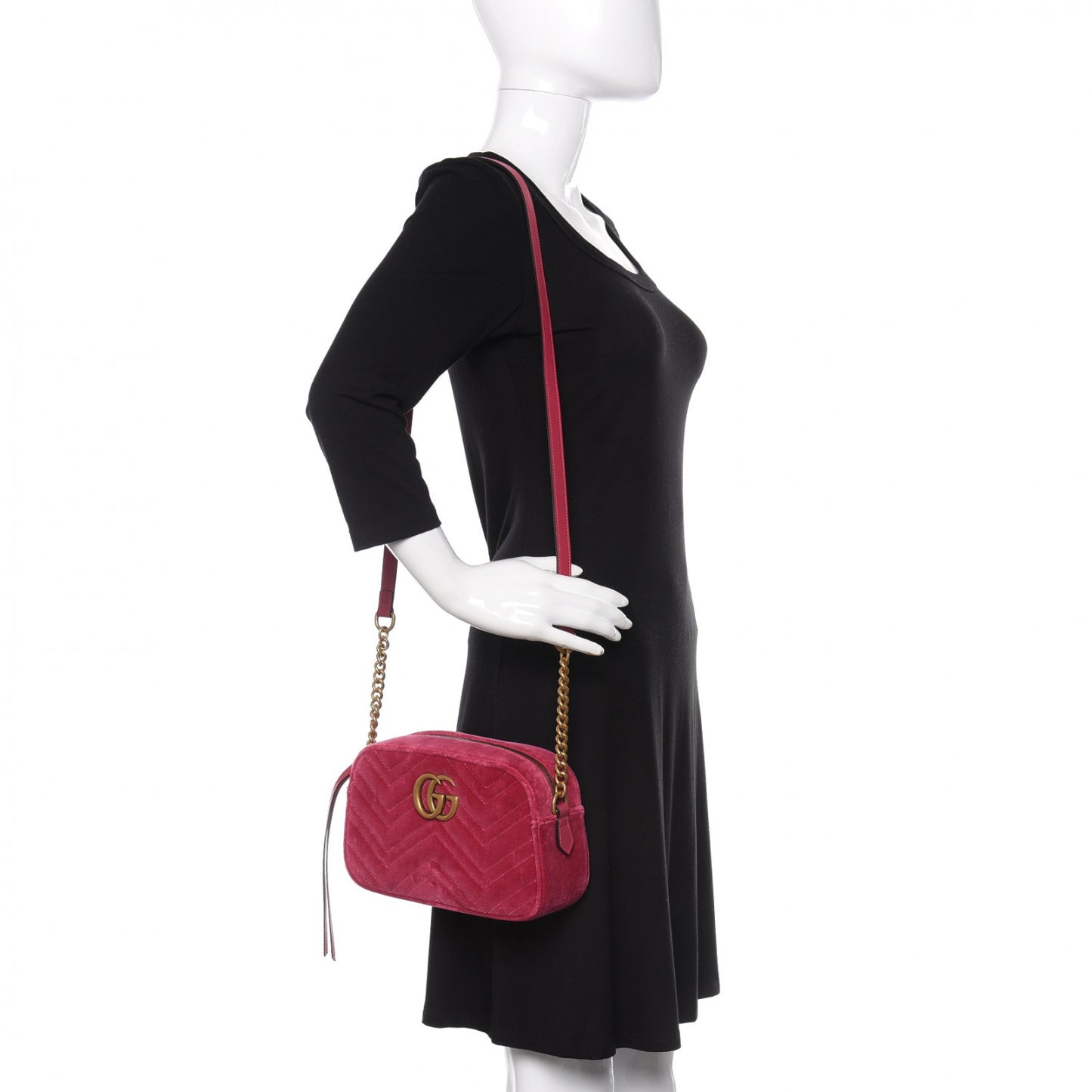 Velvet Matelasse Small GG Marmont Chain Shoulder Bag Light Raspberry Rose