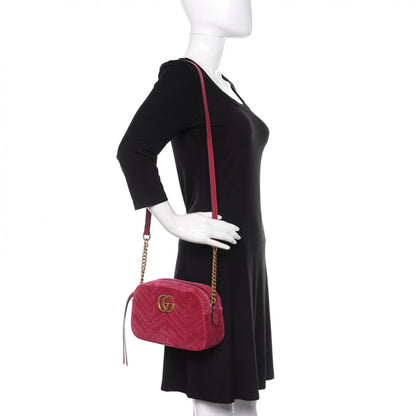 Gucci Velvet Matelasse Small GG Marmont Chain Shoulder Bag Light Raspberry Rose 2 of 11
