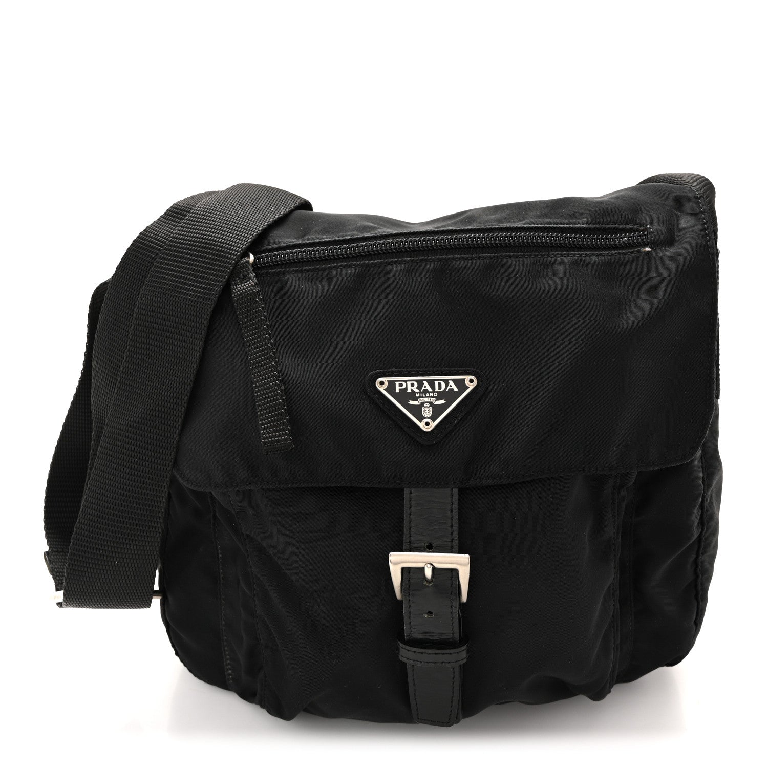 Prada Nylon Vela Saffiano Single Buckle Messenger Shoulder Bag Black 1 of 11