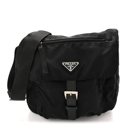 Prada Nylon Vela Saffiano Single Buckle Messenger Shoulder Bag Black 1 of 11