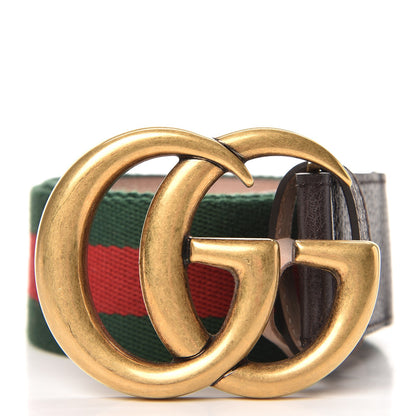 Gucci Nylon Textured Calfskin Double G Web 40mm Belt 95 38 Green Red Dark Cocoa 1 of 5