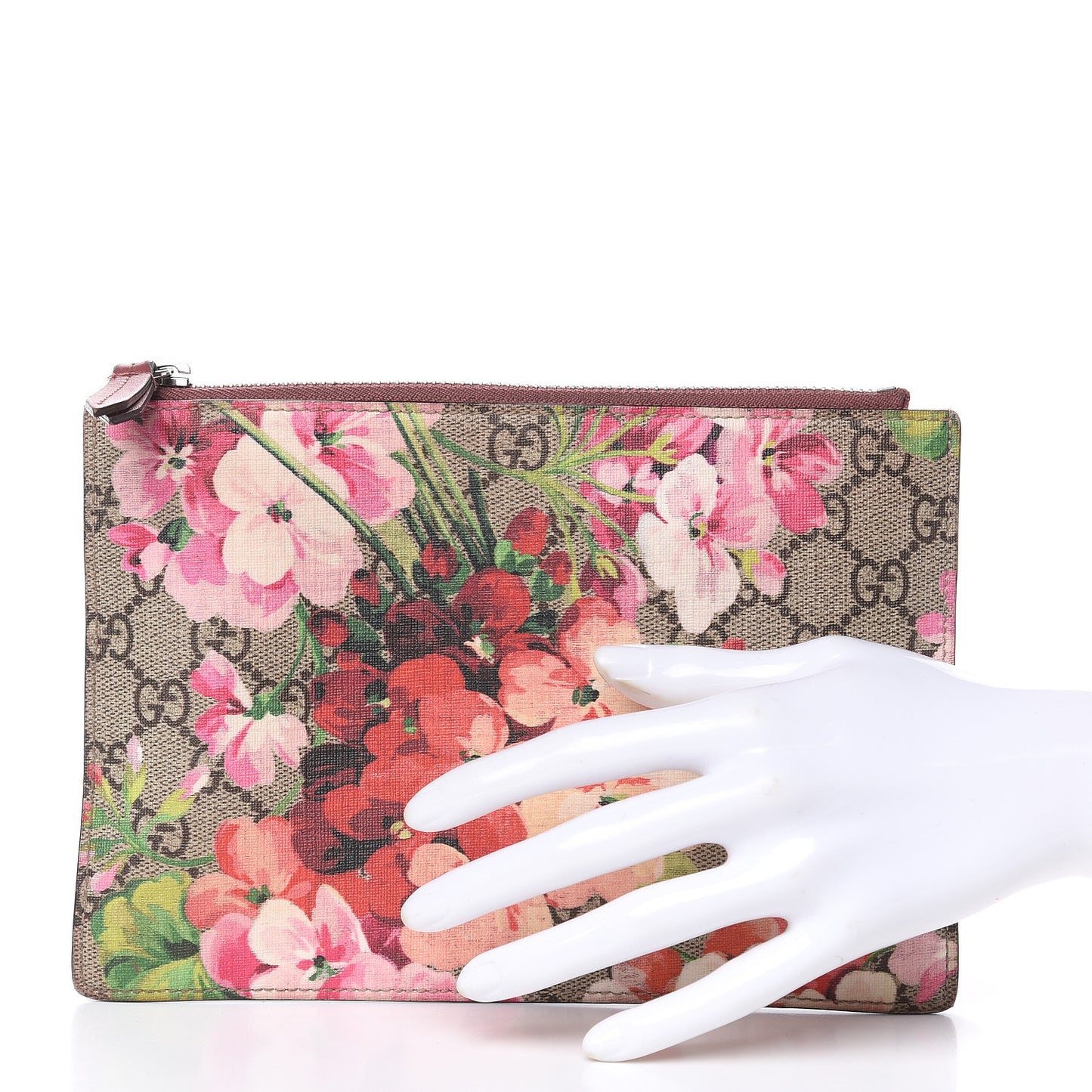 GG Supreme Monogram Blooms Small Zip Pouch Beige Multicolor Dry Rose