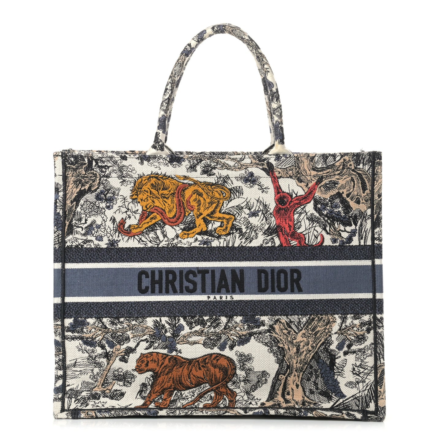Canvas Embroidered Large Dioriviera Toile De Jouy Book Tote Multicolor