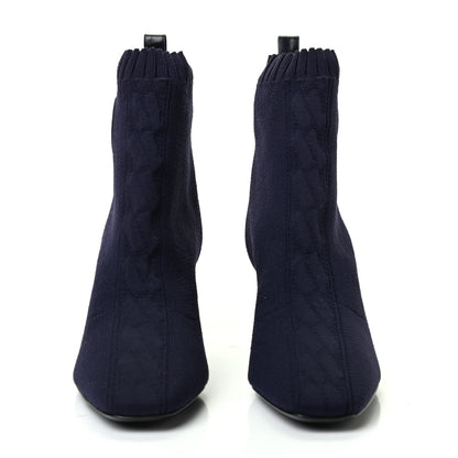 Hermes Knit Calfskin Volver Ankle Boots 37.5 Bleu Diplomatique 2 of 9
