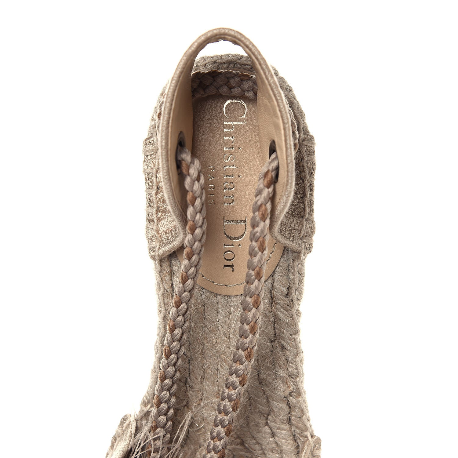 Christian Dior Canvas Embroidered Granville Ankle Tie Espadrille Wedges 39 Cream 7 of 7