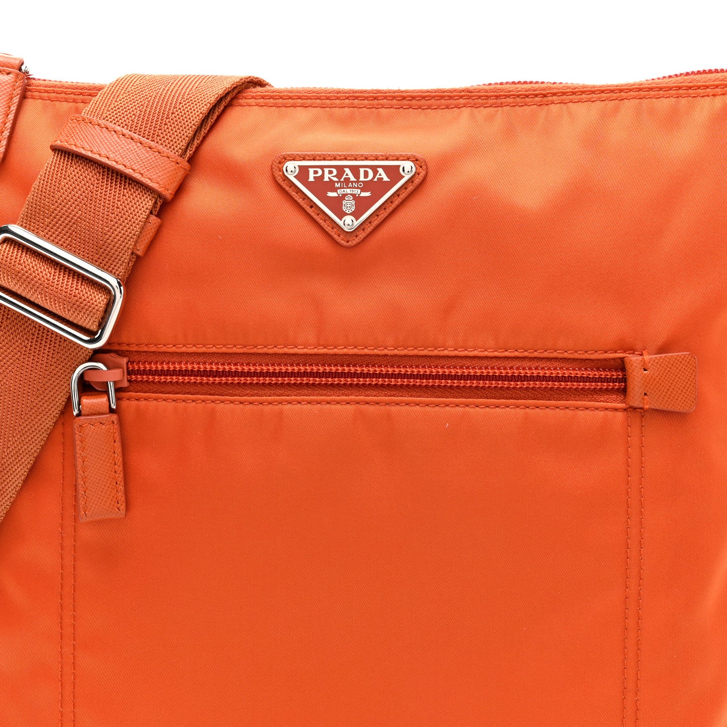 Prada Tessuto Nylon Saffiano Flat Messenger Bag Papaya 7 of 9