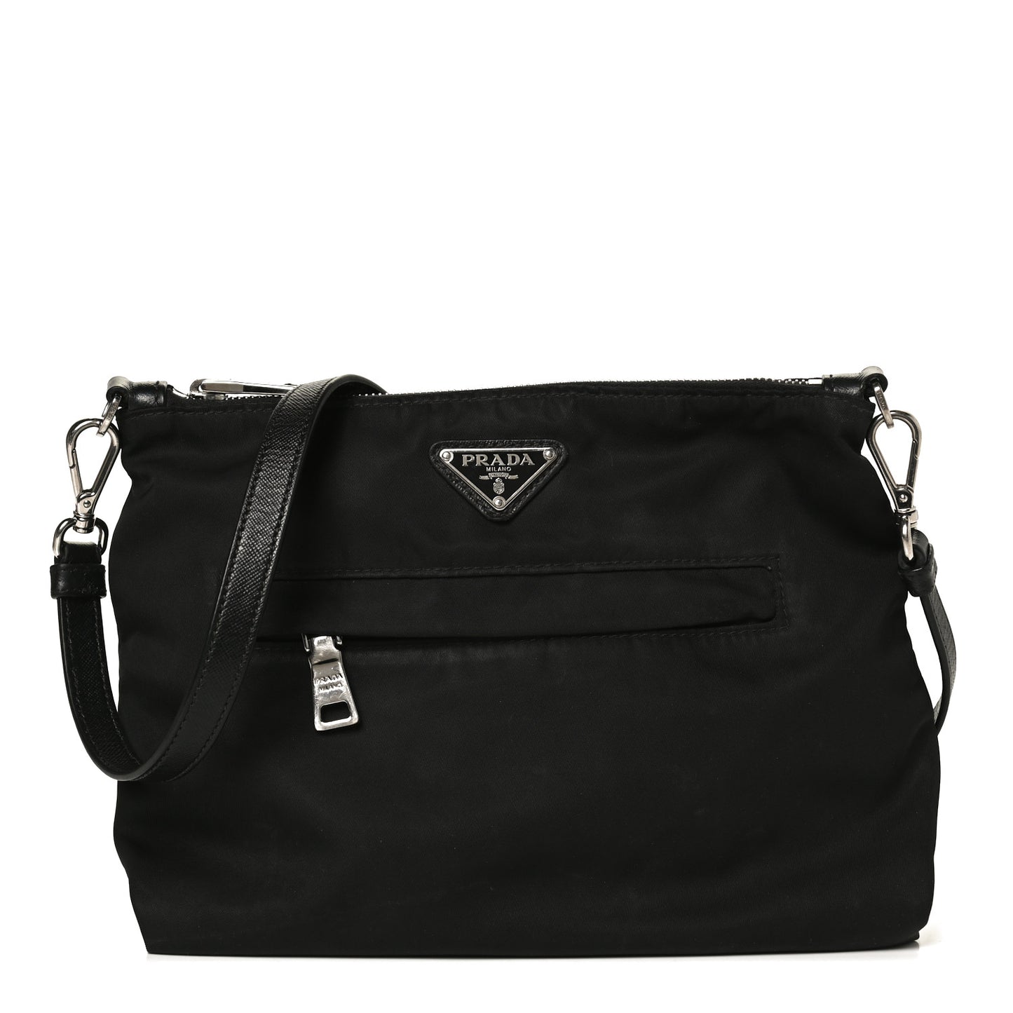Tessuto Nylon Saffiano Flat Messenger Bag Black