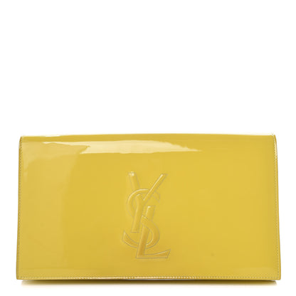 Saint Laurent Patent Calfskin Monogram Large Belle De Jour Clutch Yellow 1 of 17