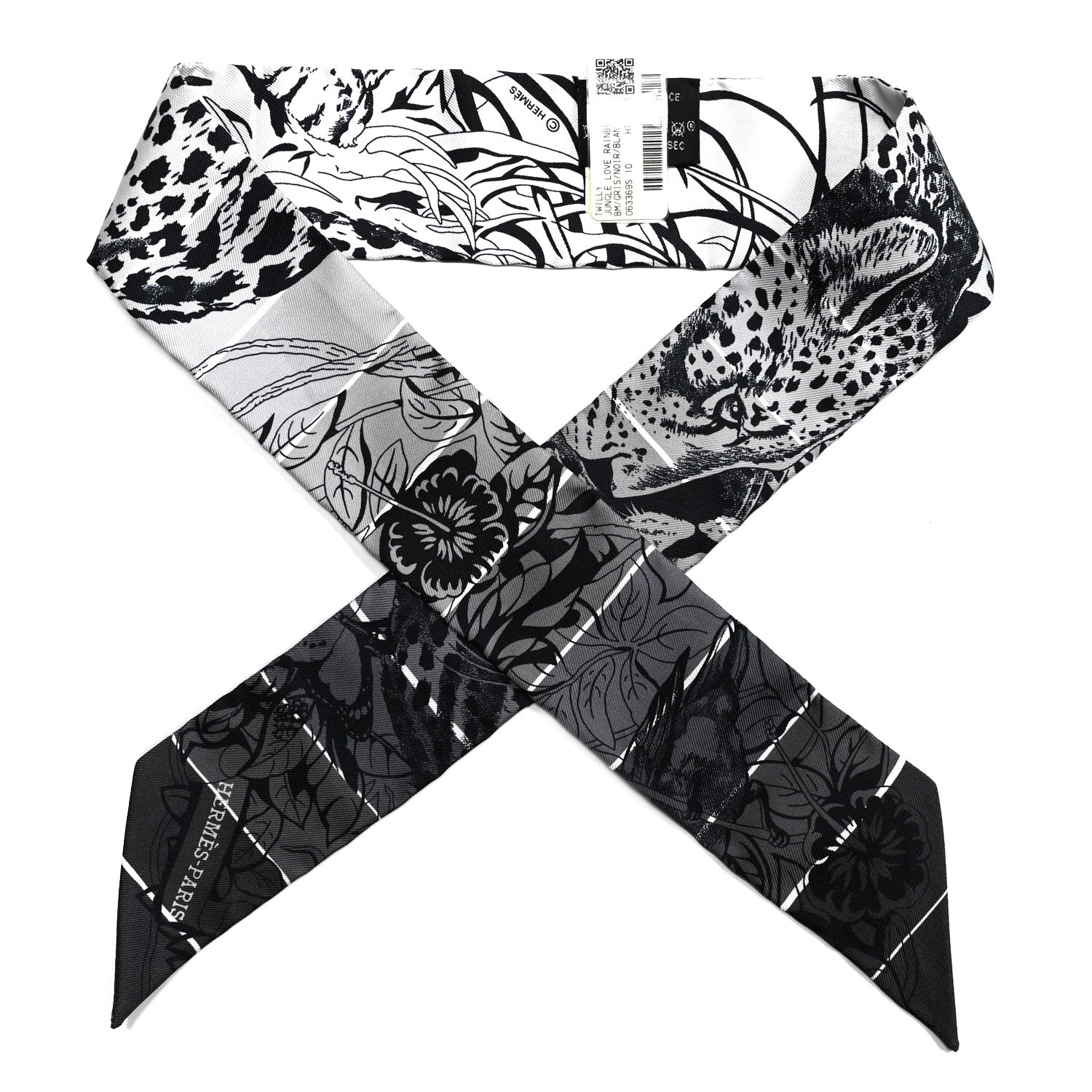 Hermes Silk Jungle Love Rainbow Twilly Gris Black White 1 of 5