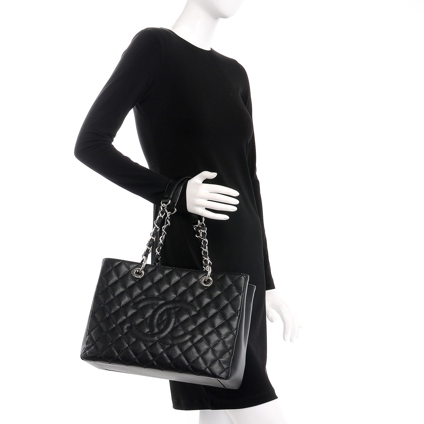 Caviar Quilted Grand Shopping Tote GST Black