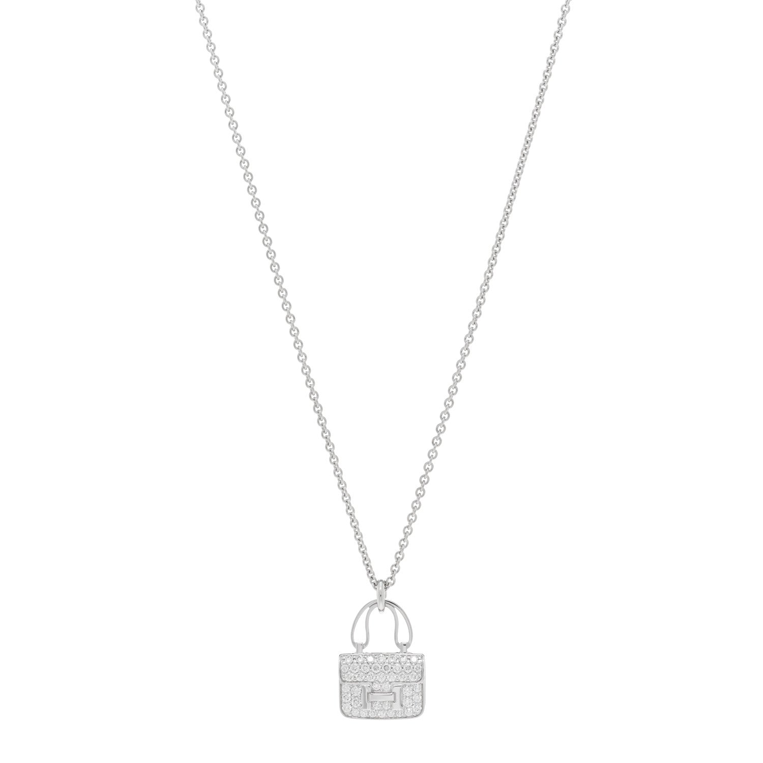Hermes 18K White Gold Diamond Constance Amulettes Pendant Necklace 1 of 5