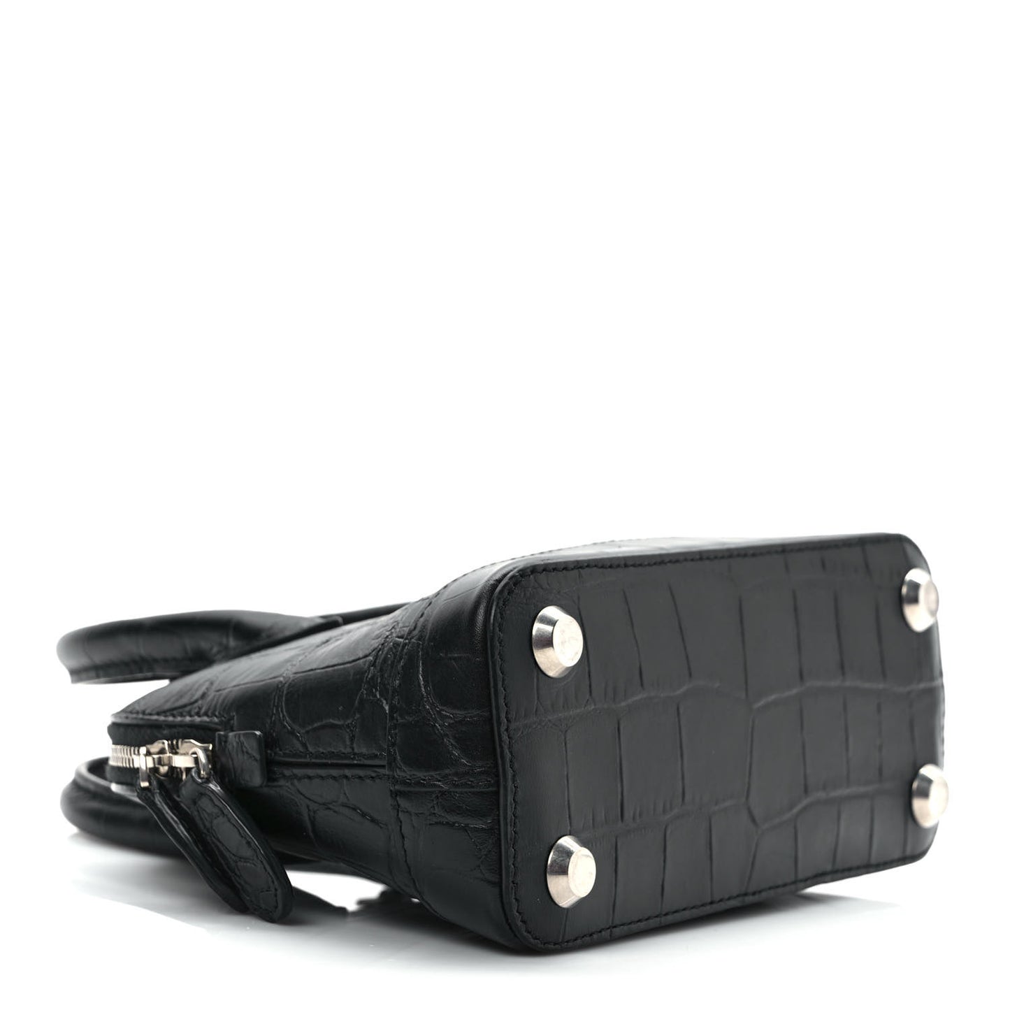 Calfskin Logo Crocodile Embossed XXS Ville Top Handle Bag Black White