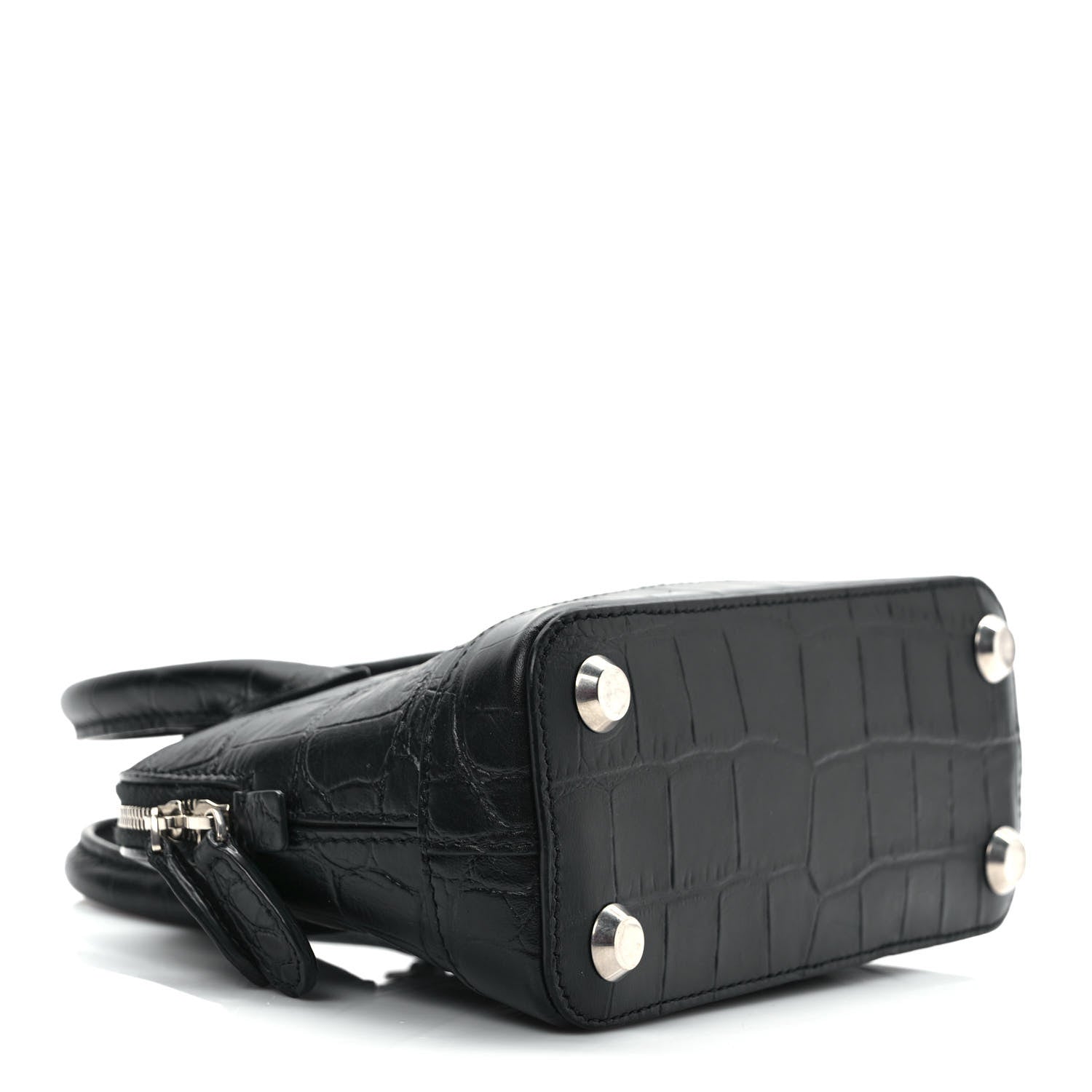 Balenciaga Calfskin Logo Crocodile Embossed XXS Ville Top Handle Bag Black White 4 of 9