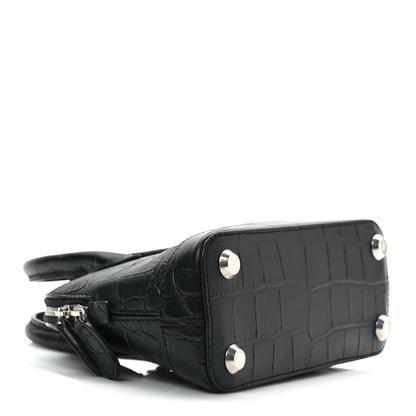 Balenciaga Calfskin Logo Crocodile Embossed XXS Ville Top Handle Bag Black White 4 of 9