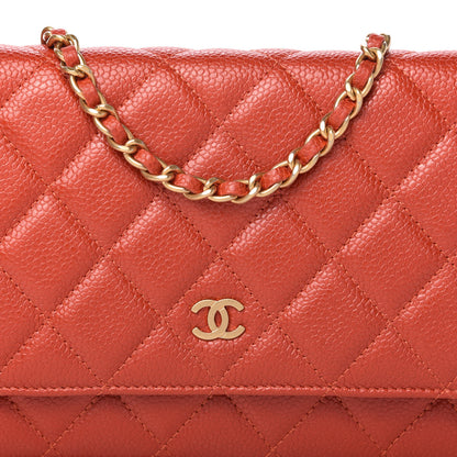 Chanel Pearly Caviar Quilted Wallet On Chain WOC Orange 11 of 11