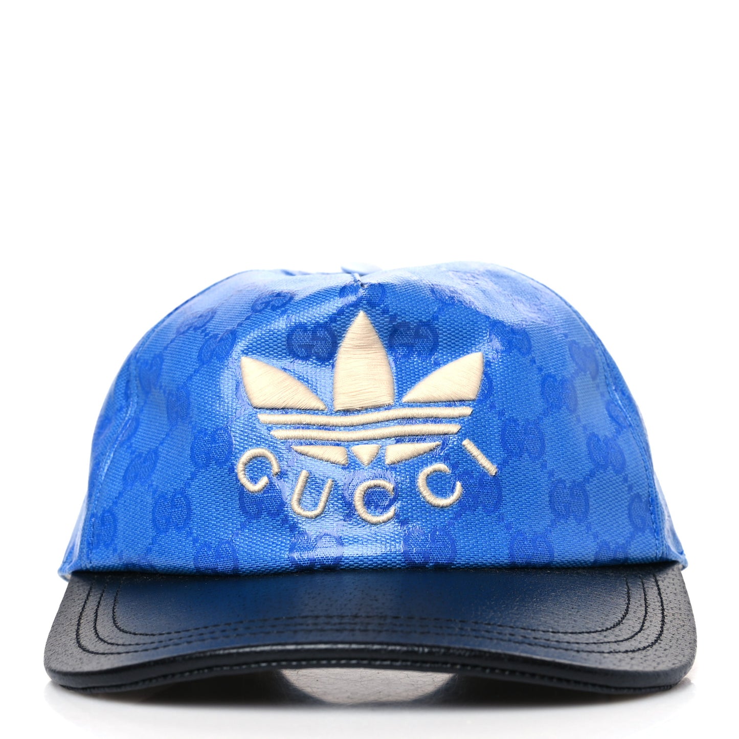 X ADIDAS Crystal Monogram Textured Dollar Calfskin Trefoil Embroidered Stefanos Baseball Hat M Bright Splash Black