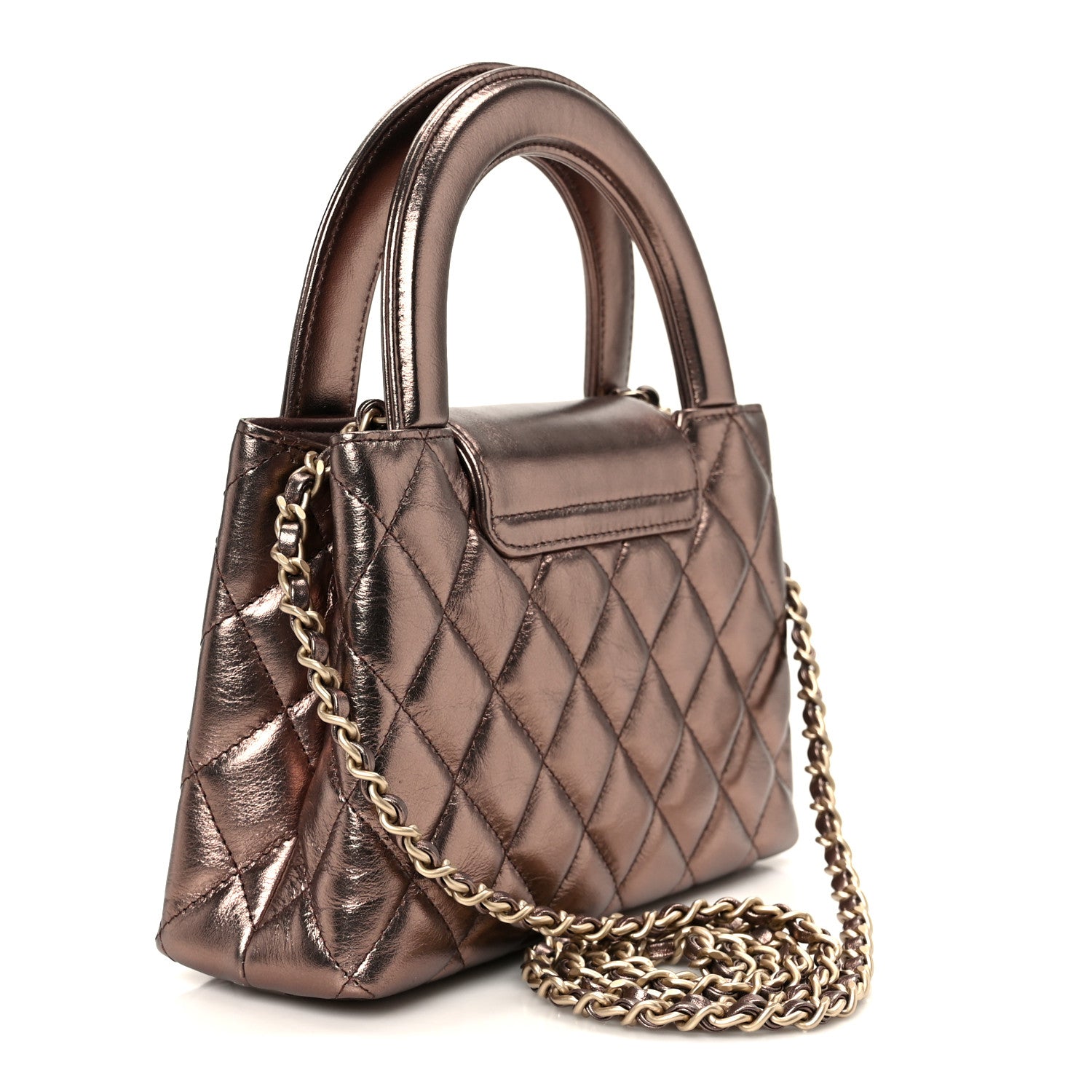 Chanel Metallic Aged Calfskin Quilted Nano Kelly Shopper Bronze