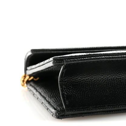 Saint Laurent Grain De Poudre Matelasse Chevron Monogram Envelope Chain Wallet Black 8 of 9