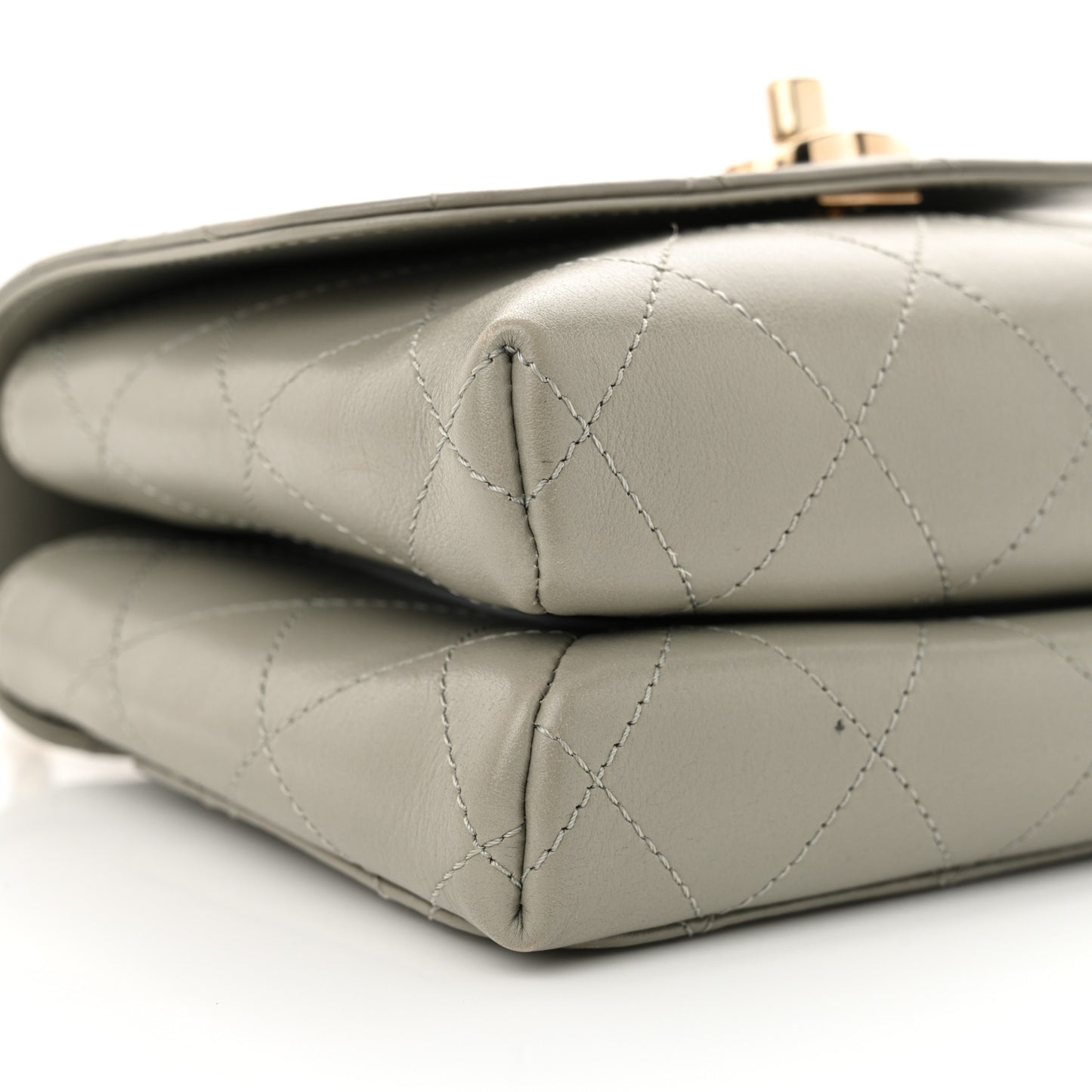Calfskin Quilted Small Double Pocket Top Handle Flap Grey