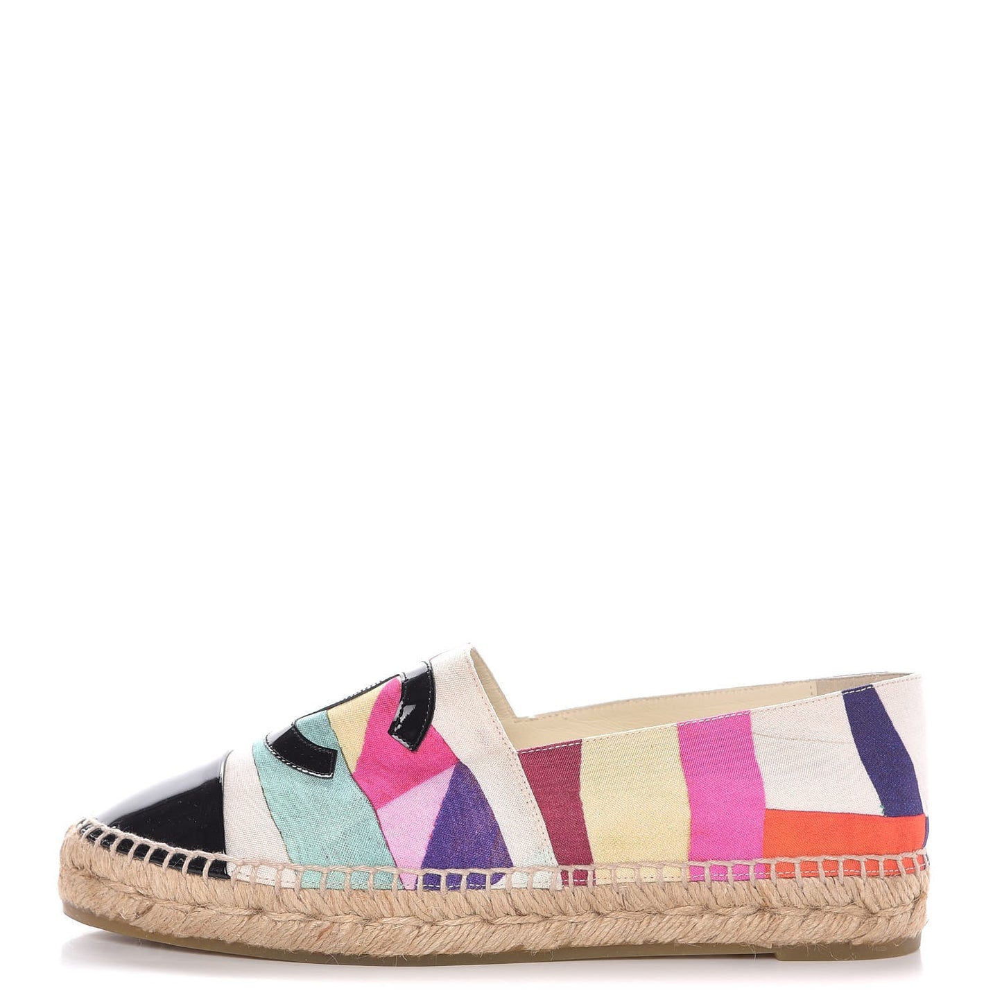 Patent Fabric Striped CC Espadrilles 38 Multicolor Black