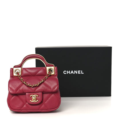 Chanel Calfskin Quilted Lady Handle Flap Card Holder With Chain Dark Pink 13 of 13