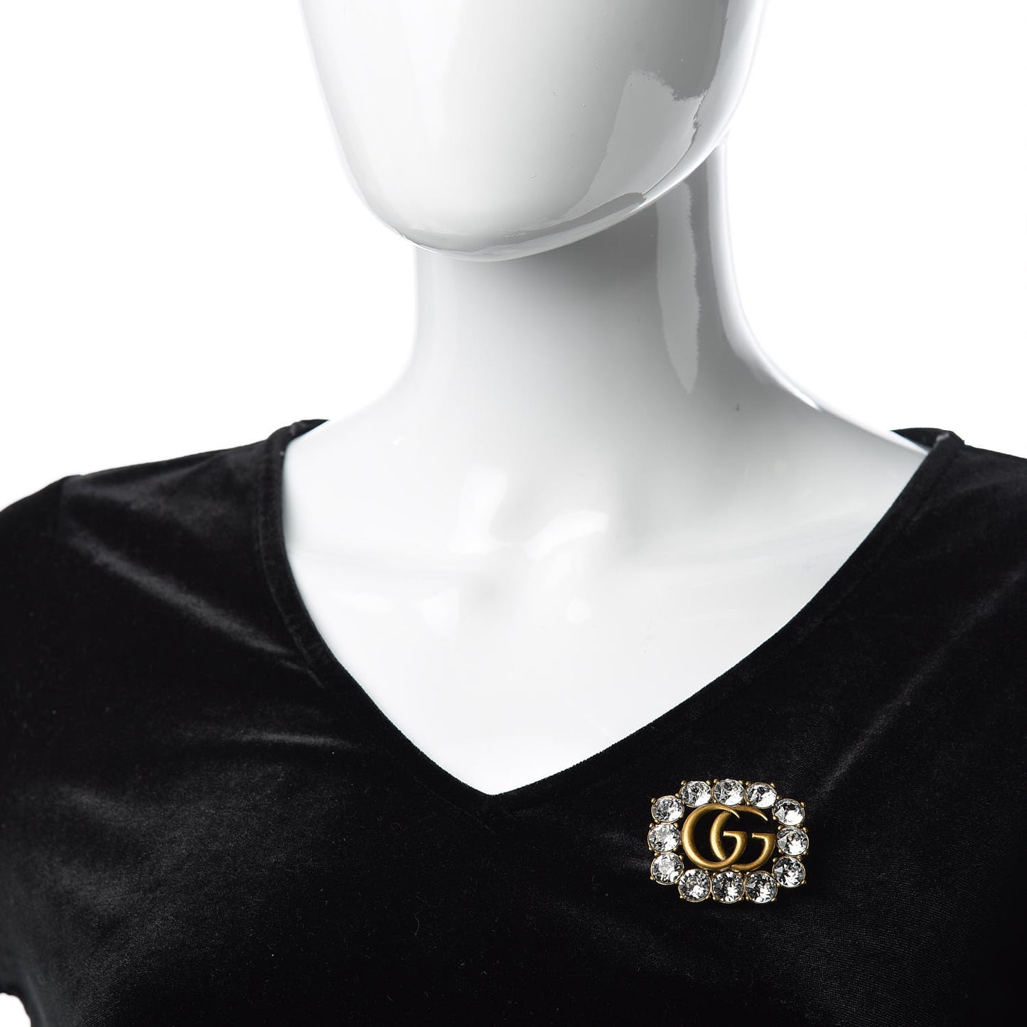 Metal Crystal Double G Brooch Aged Gold