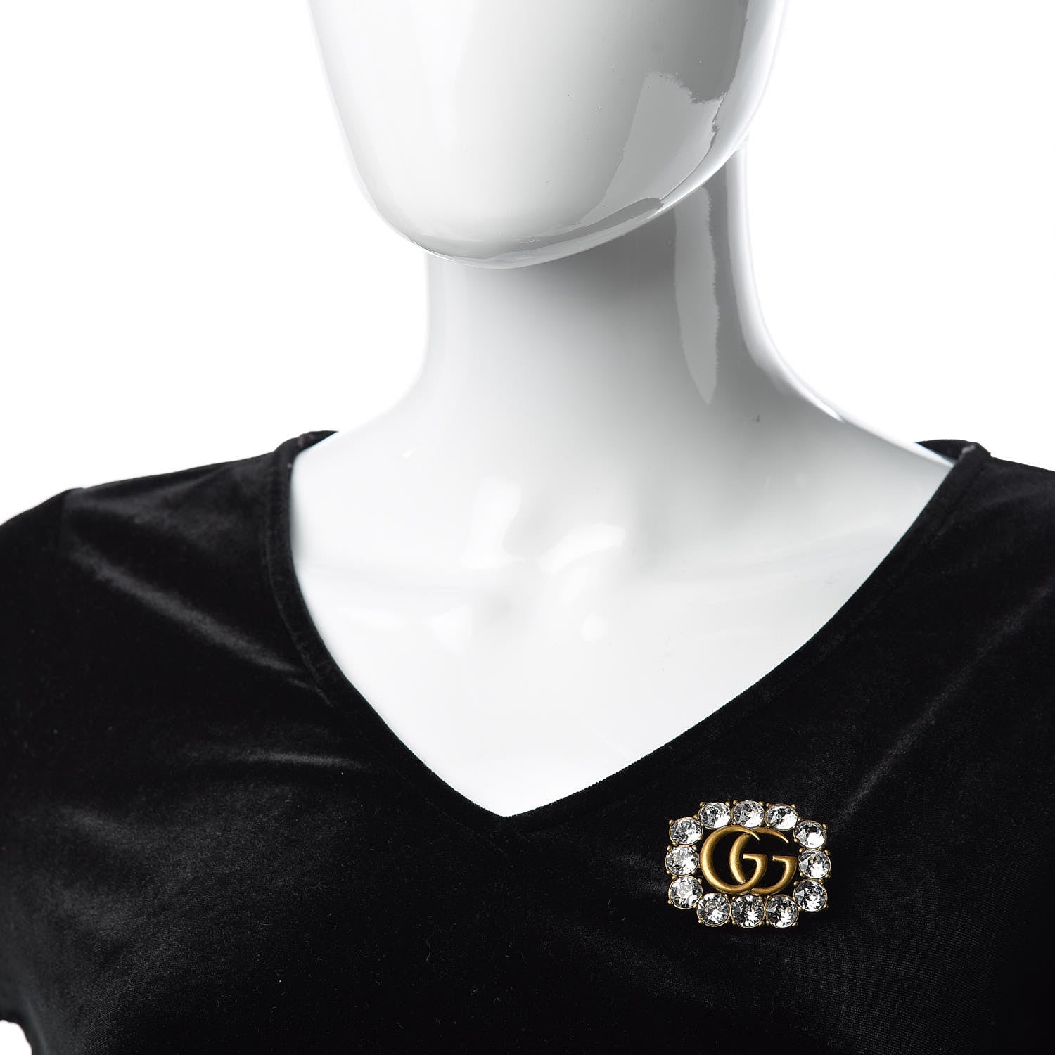 Gucci Metal Crystal Double G Brooch Aged Gold 2 of 5