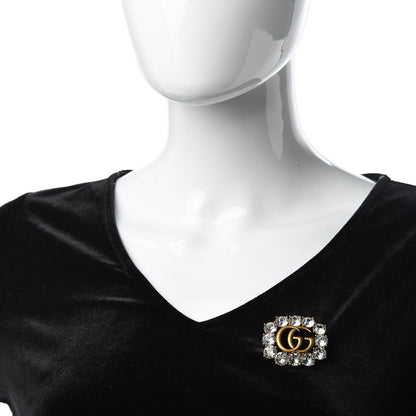 Gucci Metal Crystal Double G Brooch Aged Gold 2 of 5