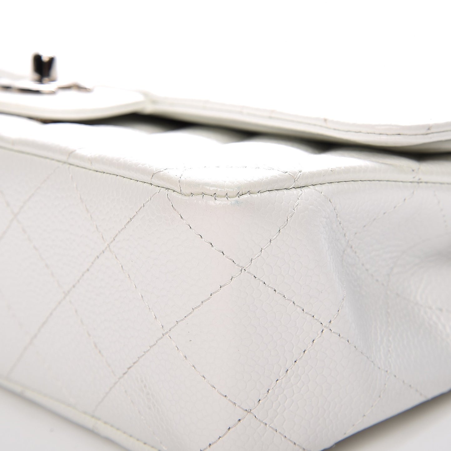 Caviar Quilted Medium Double Flap White