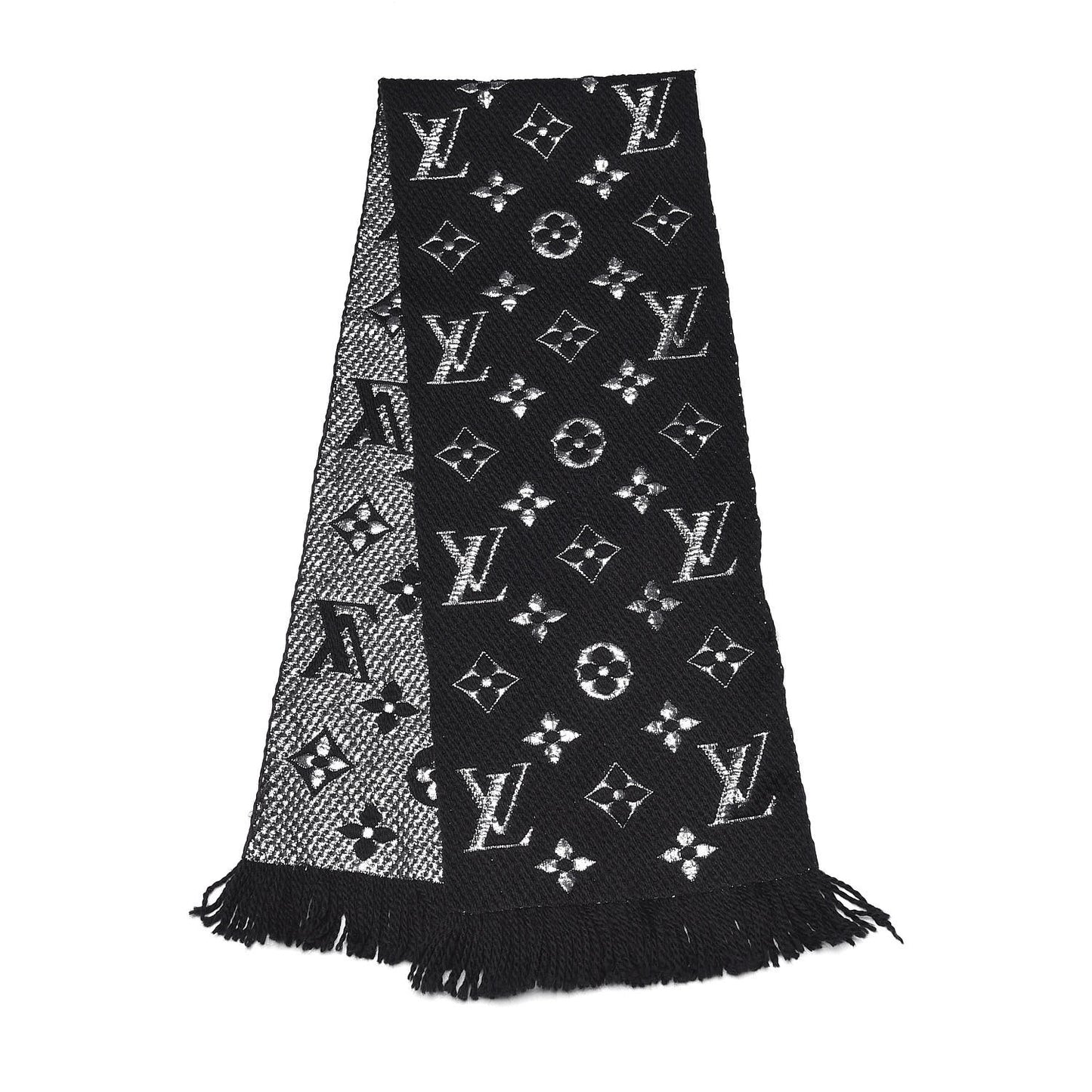 Wool Silk Logomania Shine Scarf Black