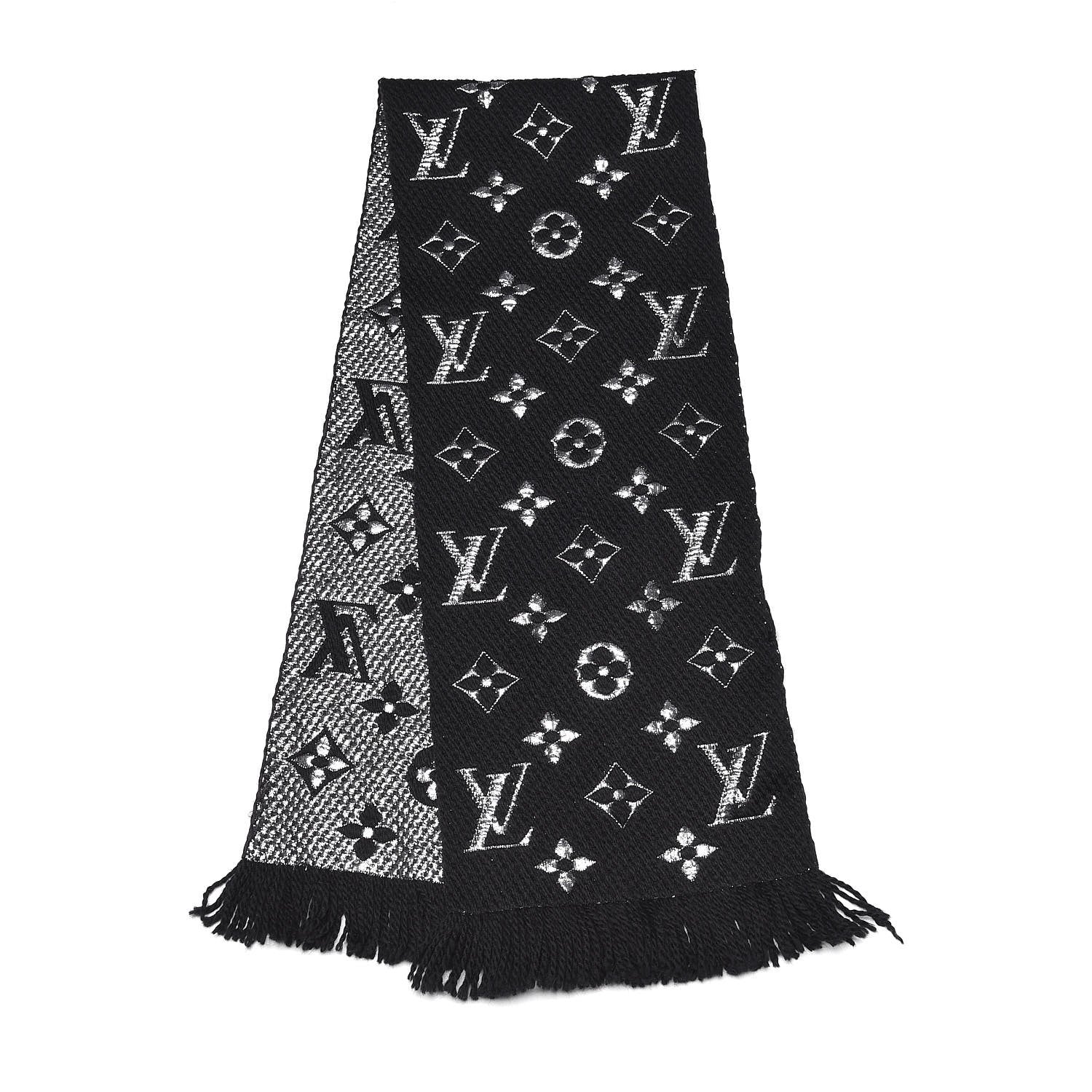 Louis Vuitton Wool Silk Logomania Shine Scarf Black 3 of 4