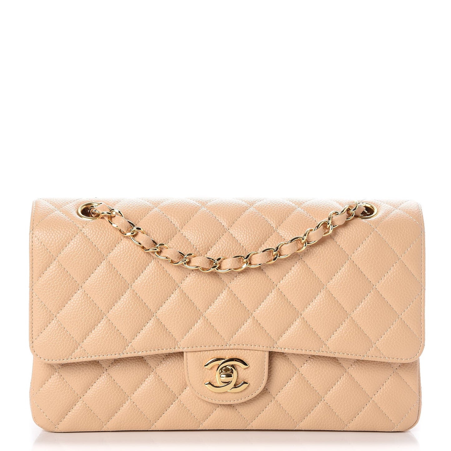 Caviar Quilted Medium Double Flap Beige Clair