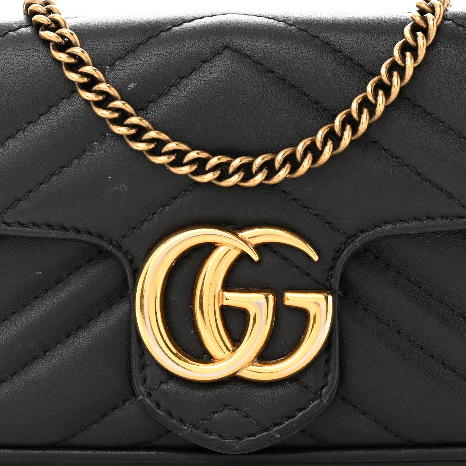 Gucci Calfskin Matelasse Super Mini GG Marmont Shoulder Bag Black 8 of 12