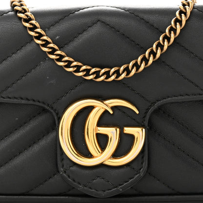 Gucci Calfskin Matelasse Super Mini GG Marmont Shoulder Bag Black 8 of 12