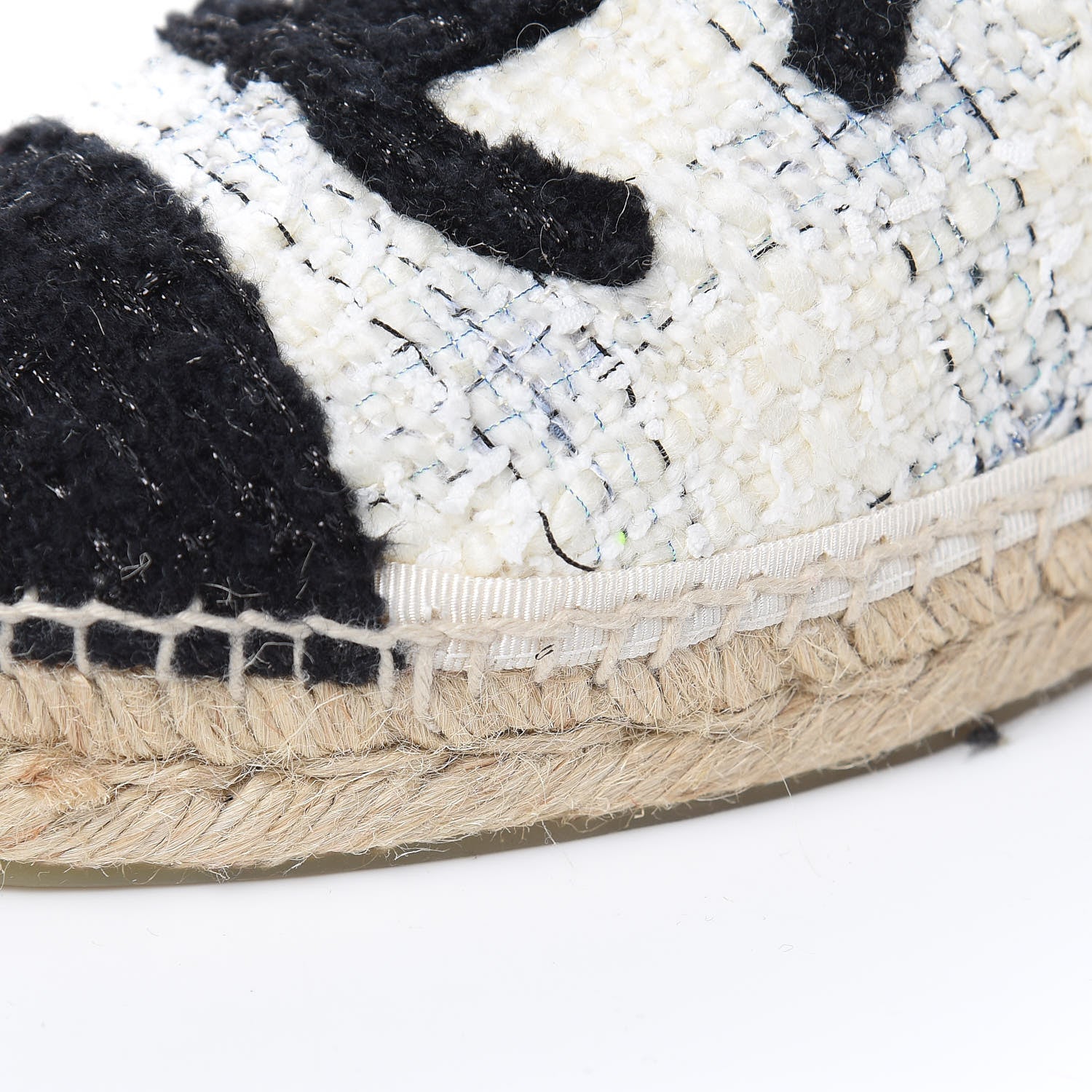 Chanel Tweed CC Espadrilles 39 Ecru White Blue Black 11 of 11
