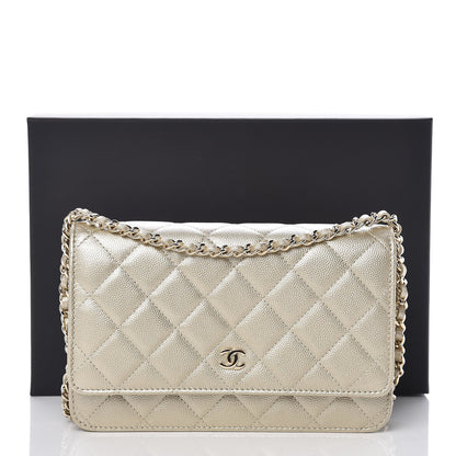 Chanel Pearly Caviar Quilted Wallet On Chain WOC Light Gold 11 of 11