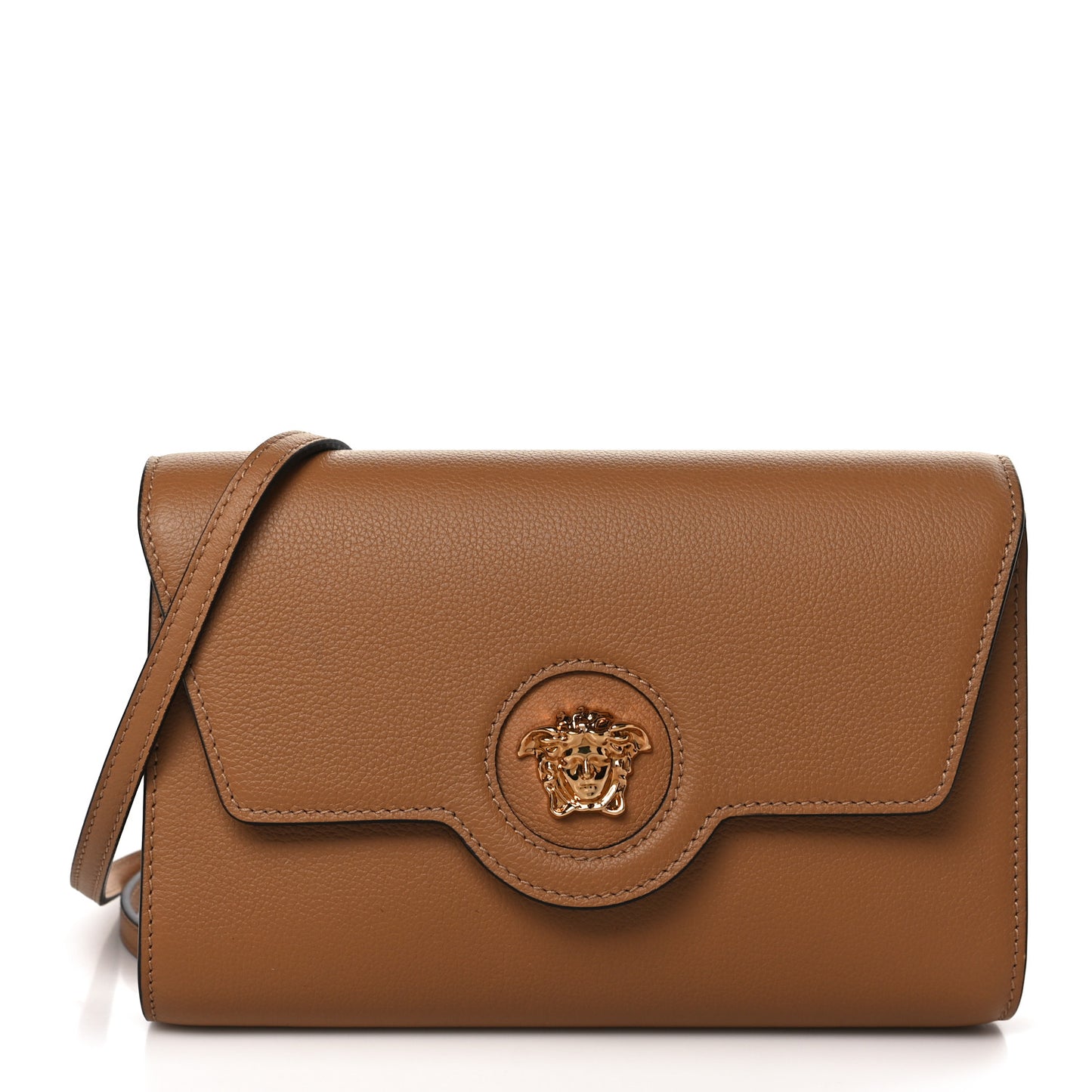 Grained Calfskin La Medusa Crossbody Bag Brown
