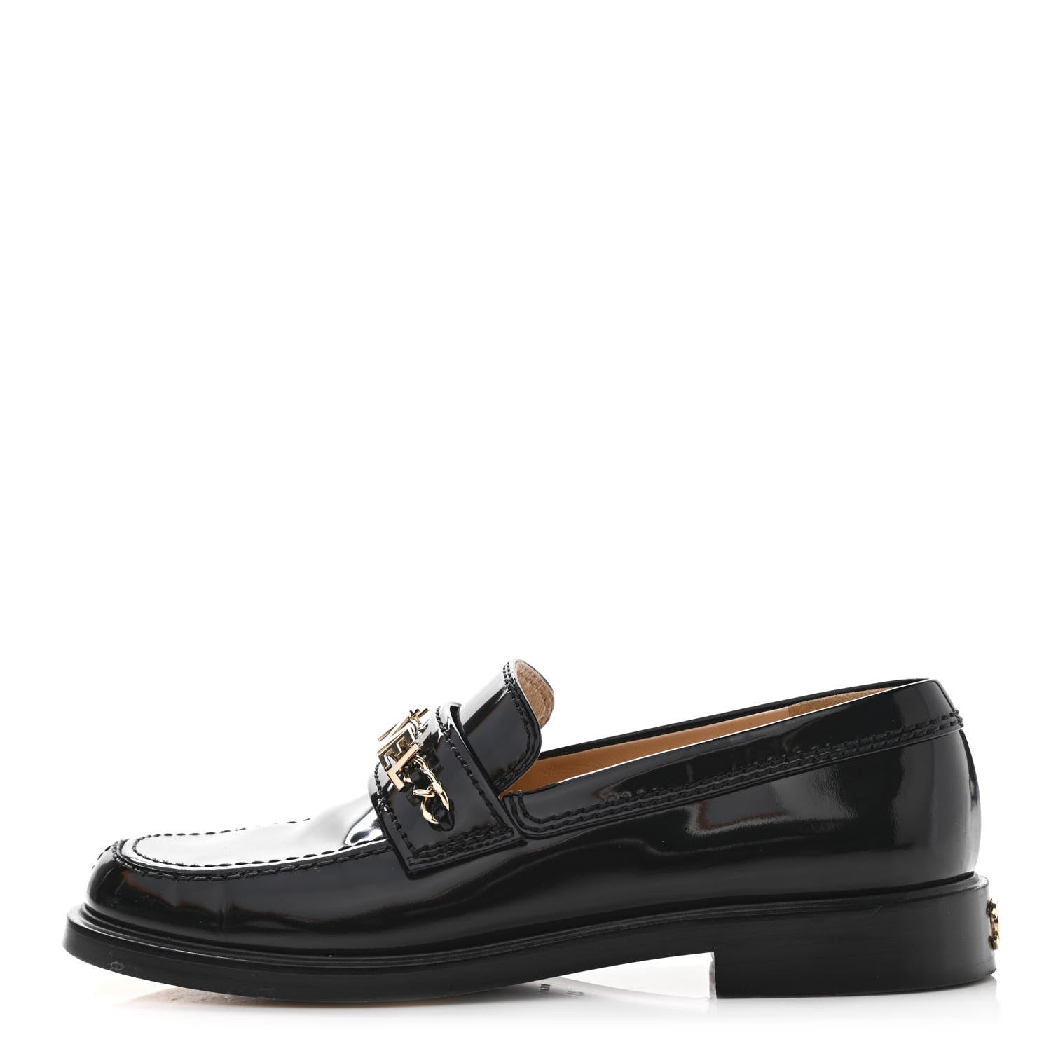 Chanel Shiny Calfskin Logo Loafers 38 Black 1 of 8
