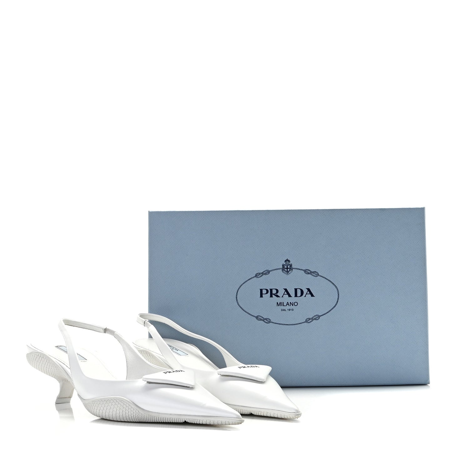 Spazzolato Triangle Logo Pointed Toe 45mm Slingback Pumps 38.5 White