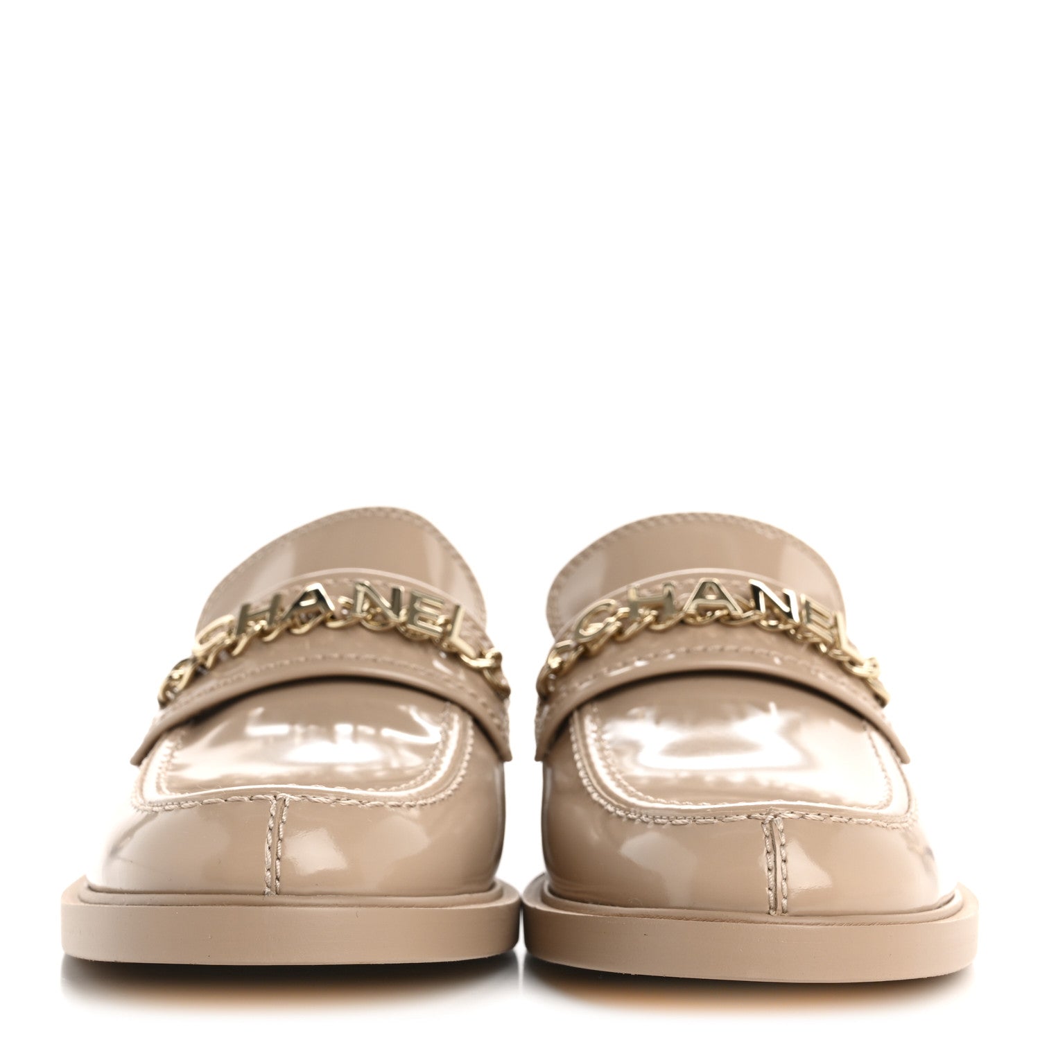 Chanel Shiny Calfskin Logo Loafers 38.5 Light Brown 3 of 10