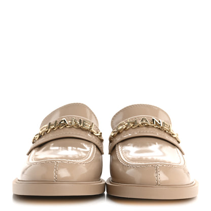 Chanel Shiny Calfskin Logo Loafers 38.5 Light Brown 3 of 10